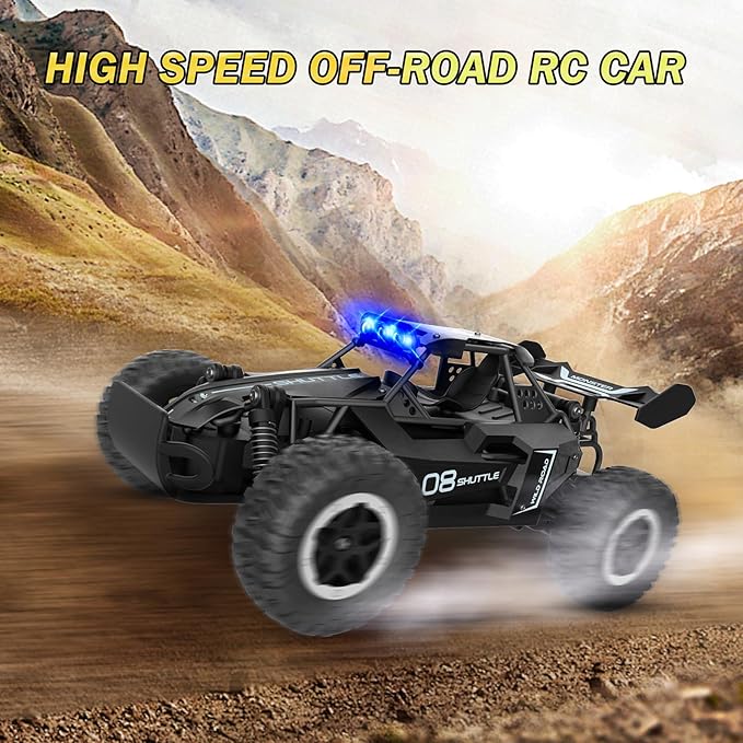 Remote Control Car for Kids 3 4 5 6 7+, 20 KM/H High-Speed RC Cars with LED Lights, 2.4GHz 2WD Monster Truck Toys, Rechargeable RC Car, Toy Cars for Girls Boys, Christmas & Birthday Gifts–Black