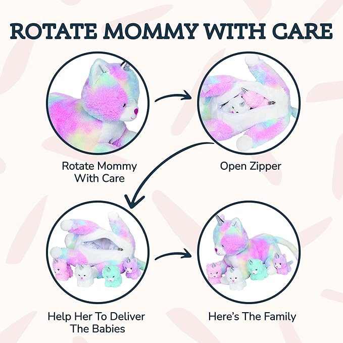 PixieCrush Unicorn Cat Plushie - Mommy Cat Unicorn with 4 Baby Kittens - Magical Pillow Plushies for Girls Ages 3-8 - Big Stuffed Animals - Ideal Gift for Girls 5 x 10 x 8 inches