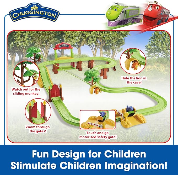 Chuggington Safari Park Track Set with Motorized T.A.G. (Touch and Go) Mtambo, Controlled Gate, 3.75" Toy Train & Animal Friends Included, Toys for 3 4 5 6 7 8 Year Old Boys Girls, Gifts for Birthday