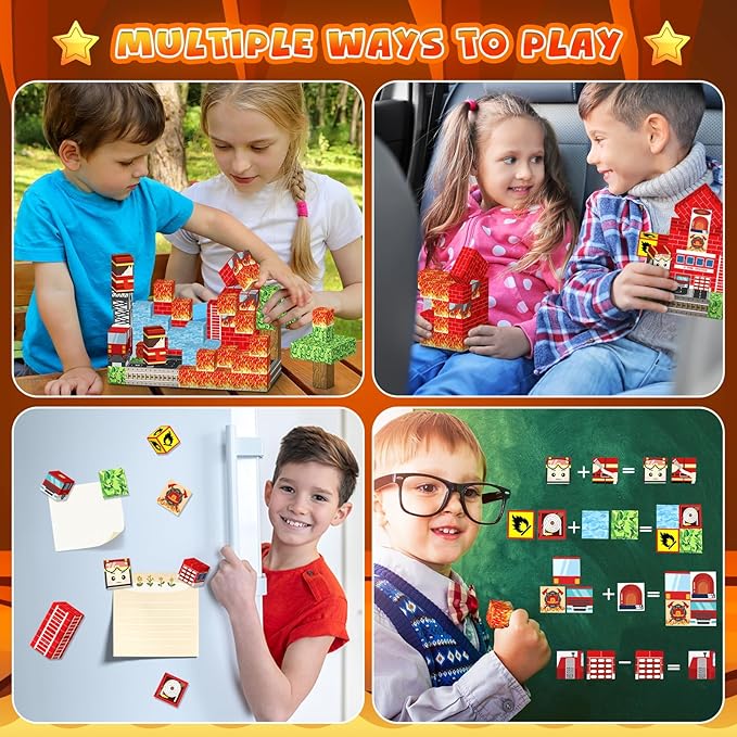 118PCS Magnetic Building Blocks - Build 3D Fire Station Construction Set, STEM Toys for Kids 3+, 1-Inch Magnetic Cubes Montessori Sensory Toys for Toddlers, Boys Girls Magnet Blocks Birthday Gifts