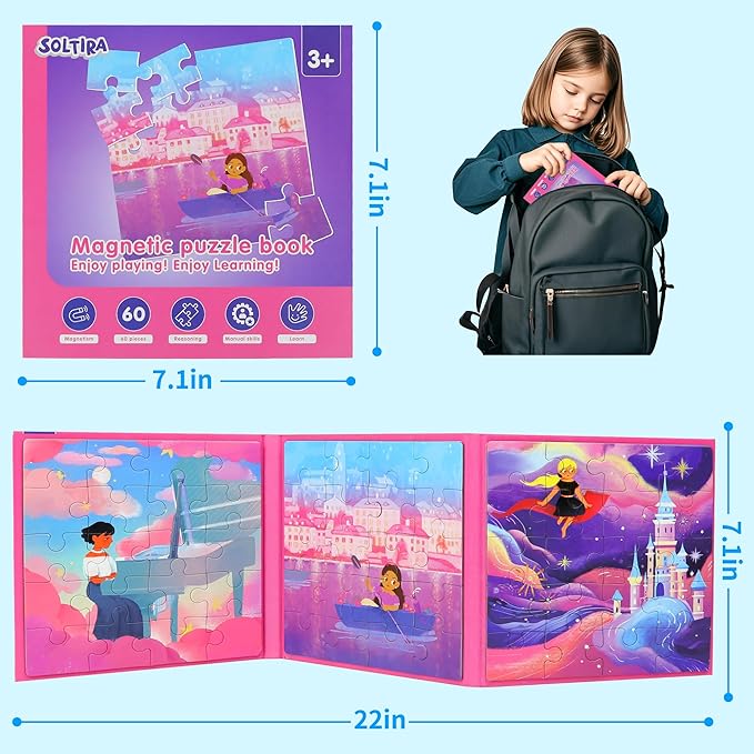 Puzzles for Kids Ages 4-6 Girls 120 Pieces Two-Book Travel Puzzles for Kids 3-5 Airplane Car Road Trip Activities Games Toys 3 4 5 6 7 8 Year Old Girls Gift