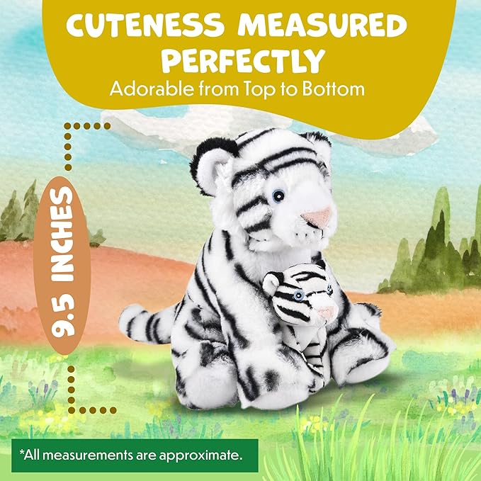 Mom and Baby Stuffed Animals for Boys & Girls, Safari Baby Shower Decorations, Nursery Decor, Zoo Animals for Toddlers, Quality Realistic Toys for Kids, Cute, Soft, Huggable (9.5" White Tiger)