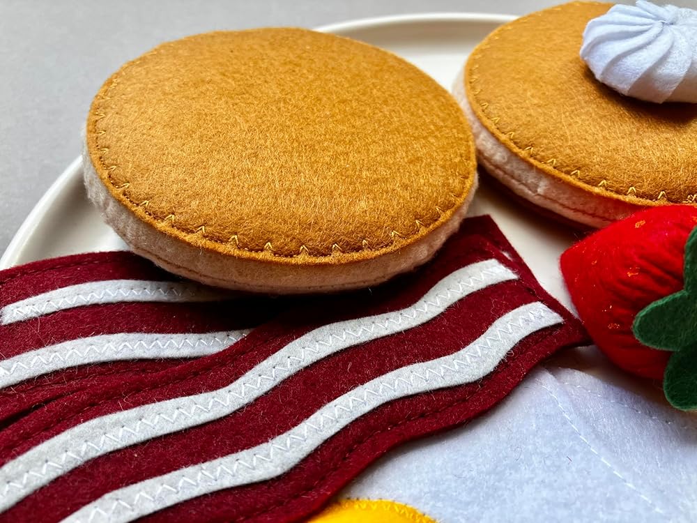 Pancake Breakfast Set/Felt Play Food for Toddlers & Kids/Pretend Play/Montessori Educational Kitchen Toys/Role Play