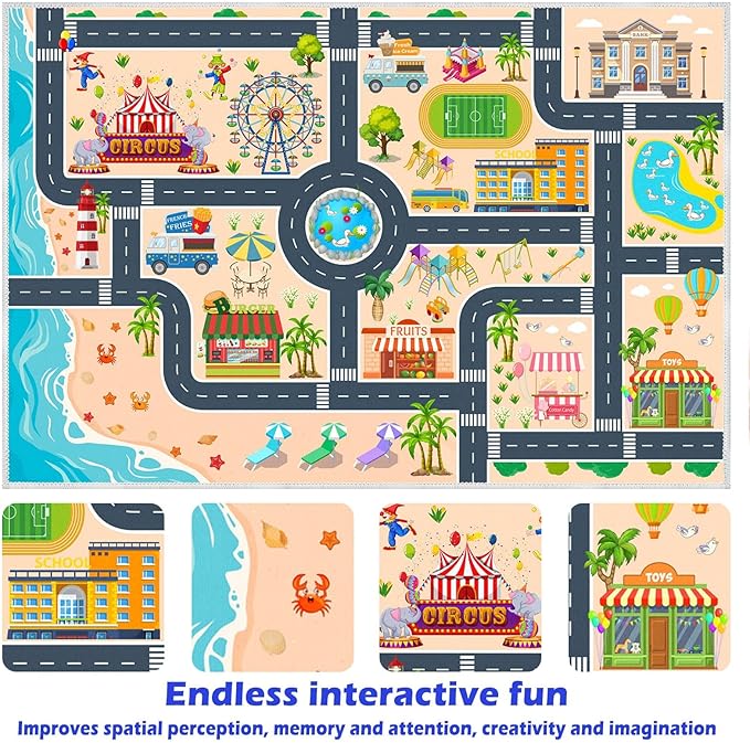 Kids Carpet Playmat Car Rug, Car Rug for Kids Toy Cars and Train, Non Slip Play Mat for Playroom Kids Room, City Life Educational Road Traffic Carpet for Classroom Nursery(Yellow,47×71in)