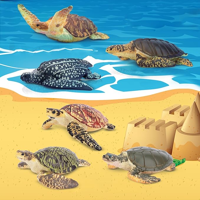 Toymany 6PCS Realistic Sea Turtle Figurines, Plastic Ocean Sea Animals Figures Set Includes of Turtles, Educational Toy Cake Toppers Christmas Birthday Gift for Kids Toddlers