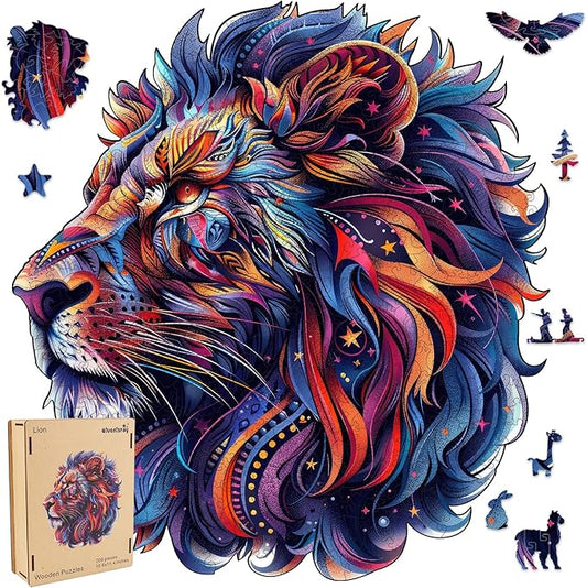Wooden Puzzles for Adults,Lion Wooden Jigsaw Puzzles 200pcs,11.4X10.6in,Medium,Unique Shape Animal Adult Puzzles,Irregular Wood Puzzles Creative Gift for Adults and Kids Family Game