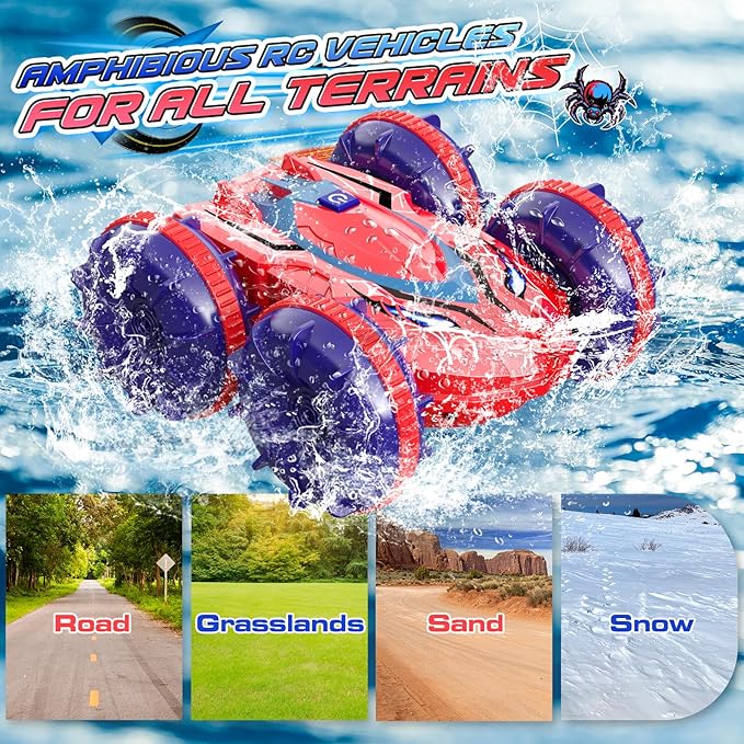 Amphibious Remote Control Car Boat,2.4GHz Waterproof RC Stunt Car with LED Lights 360°Rotation All Terrain Water Beach Pool Toys for Kids RC Car Toys for 3 4 5 6 7 8-12 Years Old Boys Girls