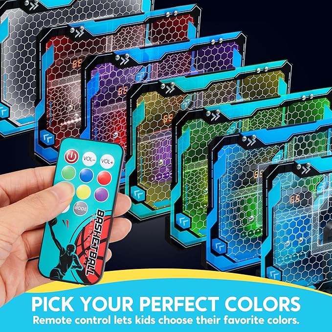 SYNCFUN Mini Basketball Hoop for Kids, Light Up Over The Door Basket Ball Hoops Toy, Mini Hoop with Scoreboard & 4 Balls, Sport Game Set, Birthday Gift Toy for Boys Girls Ages 3 and UP(Blue)