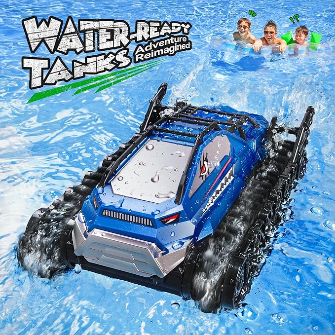 Ruko 1604 Amphibious Remote Control Tank, Shark Monster Waterproof Truck, 360° Rotating Car, Full Throttle, Water-Land All Terrain Vehicle Toys for Boys and Girls, Blue