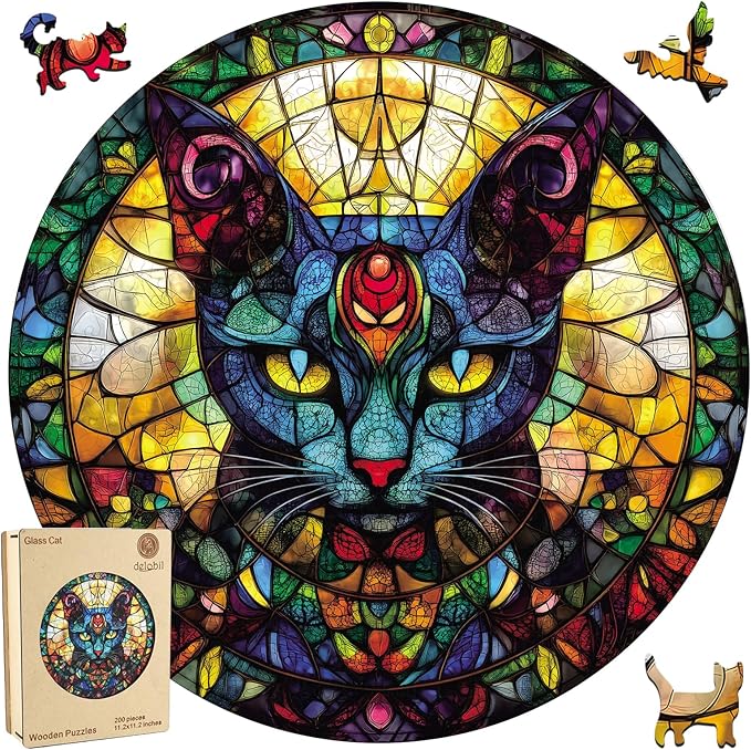Wooden Puzzles for Adults, Glass Cat Jigsaw Puzzles 500 Pieces, 16.5x16.5in, Unique Shaped Cool Reptile Animal Wood Adult Puzzle, Best Gifts for Adults and Kids Family Game
