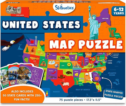 Skillmatics United States Map Puzzle - 75 Piece Jigsaw Puzzle, Educational Toy, Geography for Kids, 250+ Facts About The States of America, Gifts for Boys & Girls Ages 6 to 12