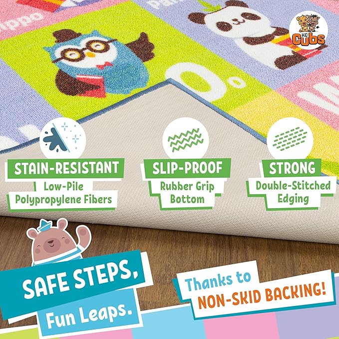 KC CUBS ABC Alphabet Animal Educational Learning & Fun Game Play Area Non Slip Boy & Girl Kids Rug Carpet for Children Bedroom, Toddler Classroom Daycare & Baby Playroom Floor Mat, Playtime Activity