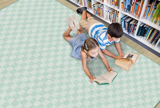 Flagship Carpets Schoolgirl Style Mint Checkerboard Educational Area Rug for Kids Room Seating Décor, Children's Classroom, Play Carpet for Teaching and Playroom, 5' x 7'6", Green