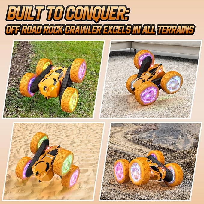 Remote Control Car, 360° Rotating 2.4GHz Fast Stunt RC Cars for Kids, Boy Toys Ages 6 7 8 9 10 Year Old, Gifts for Boys and Grils-Yellow