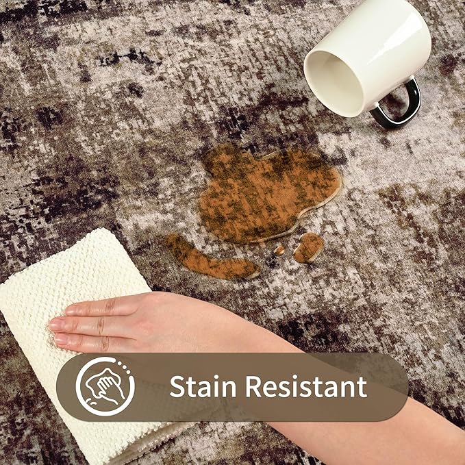 2x6 Brown Rug Runners for Hallways Kitchen Runner Rug Non Slip Washable Coffee Long Runner Rugs with Rubber Backing Soft Abstract Carpet Runner for Bedroom, Kitchen, Bathroom, Entryway