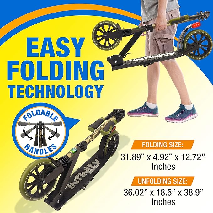 SereneLife Kick Scooter Adult Teenagers Kids- 2 Wheel Kids Scooter with Adjustable T-Bar Handlebar - Alloy Anti-Slip Deck - Portable Folding Scooters for Kids with Carrying Strap