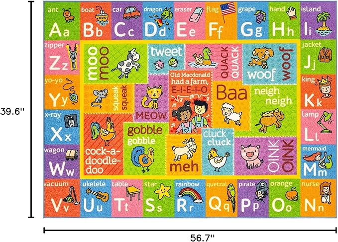 KC Cubs ABC Alphabet Animal Sounds Educational Learning & Fun Game Play Area Non Slip Boy & Girl Kids Rug Carpet for Children Bedroom, Toddler Classroom & Baby Playroom Floor Mat, Playtime Activity