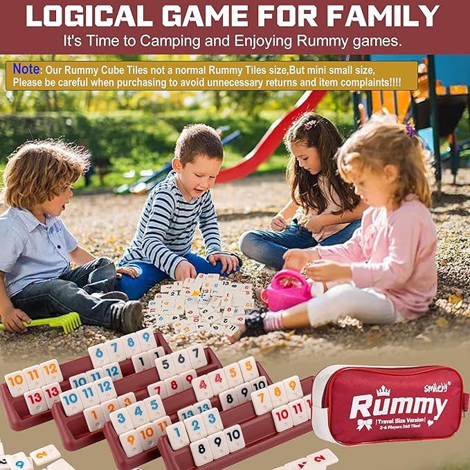Mini Rummy Cube Six Player Edition, Travel Rummy Game Set with Portable Canvas Bag,Classic Board Game for Adults and Kids |160 Tiles|6 Playing Racks|1 Dice (2-6 Player)
