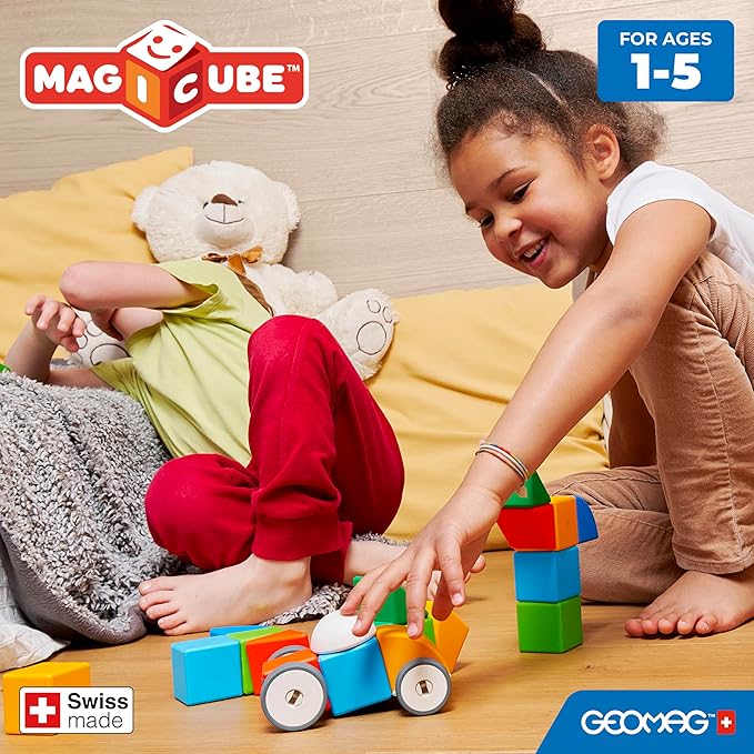 Geomag MagiCube 32-pc Magnetic Blocks Set for Toddlers & Kids Ages 1-5 | Swiss-Made STEM Educational Toy Made from 100% Recycled Plastic | Creative Early Learning Play