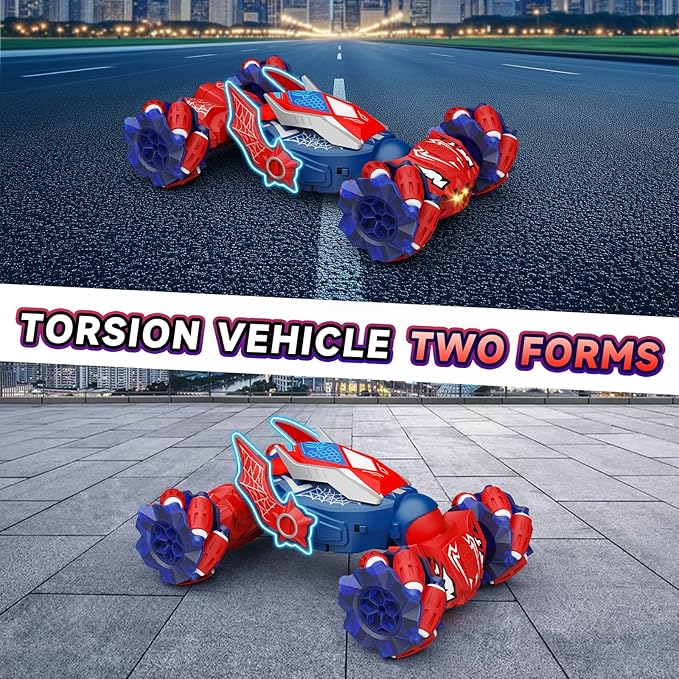 Remote Control Car Boys Toys: RC Cars 360°Flip 2.4Ghz Double Sided 4WD Transform Off Road for Rotating Hand & Remote Control Drift Stunt Cars Toy 6 7 8 9 10 11 12 Year Old Kids Girls (Red)