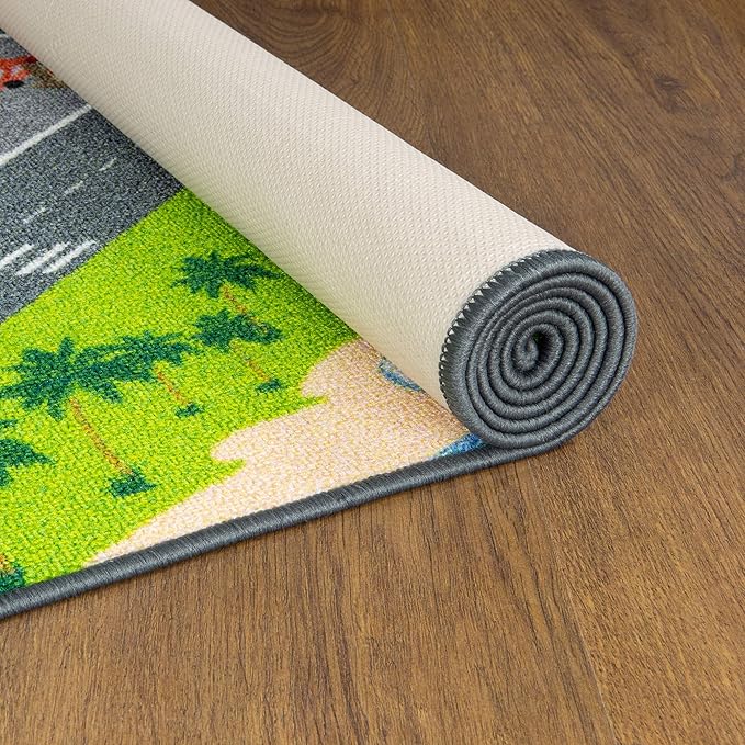 KC CUBS Road Play Map City Car Vehicle Traffic Educational Learning & Fun Game Area Non Slip Boy & Girl Kids Rug Carpet for Children Bedroom, Toddler Classroom & Baby Playroom Mat, Playtime Activity