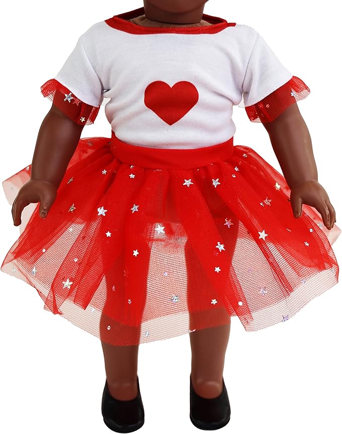 Playtime by Eimmie 18 Inch Doll Clothes and Accessories, Holiday Day Outfit with Red Tutu Dress & Matching Headband, Clothing Sets & Stuff - Fits American, Generation & Similar 18Â” Dolls for Girls