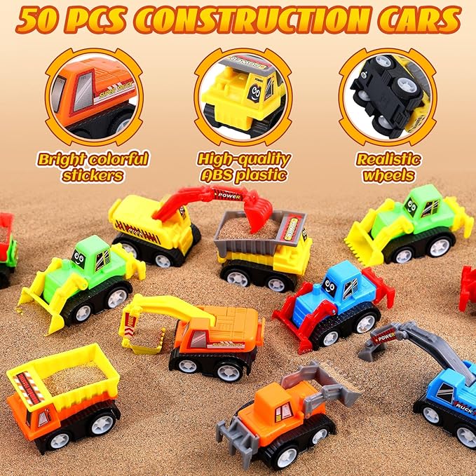 DERTE 15 Pieces Mini Construction Car Toys Small Truck Toy Kit Mini Pull Back Vehicles Excavator Truck Tractor Kids Party Favors Pinata Stuffers Easter Fillers for Kids Child Play Set Gifts