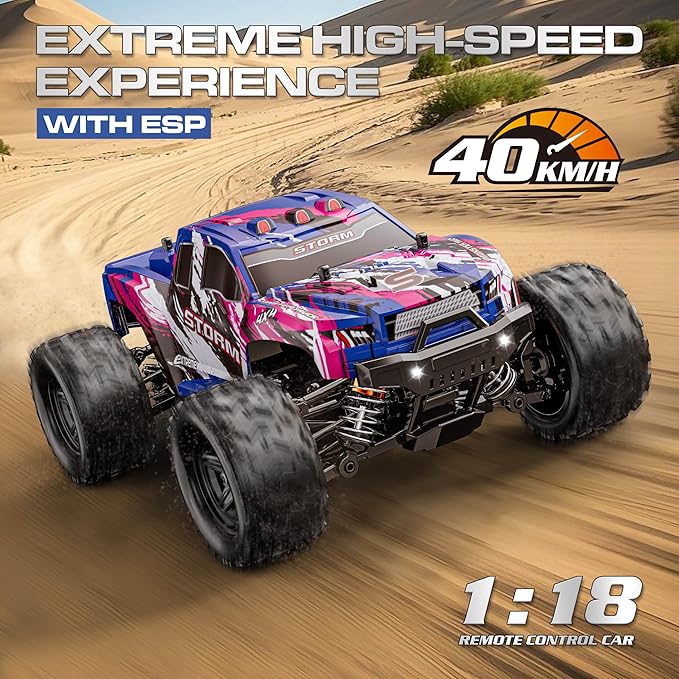 1:18 Entry-Level RC Cars for Adults & Boys, Off-Road RC Truck 40 km/h, Carros de Control Remoto 4x4 with 2 Batteries, Fast Remote Control Car for Adults