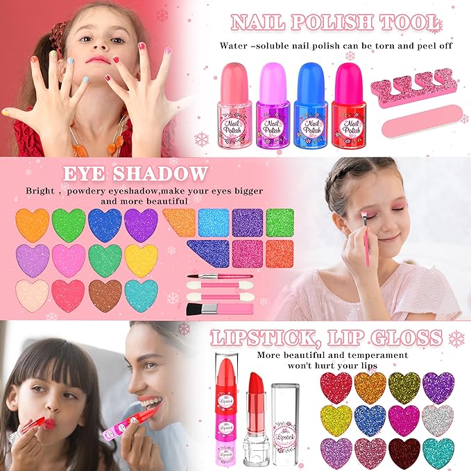 Kids Makeup Kit for Girl, 66 Pcs Washable Makeup Set for Little Girls, Cosmetic Set Pretend Play Makeup Toy Beauty Set Christmas & Birthday Gift Age 3 4 5 6 7 8 9+ Year Old Kids Toddler Toys