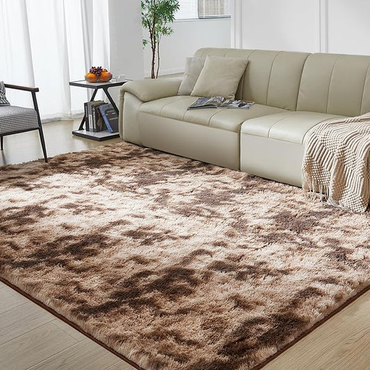 Luxury Shag Area Rug, 3X4 Indoor Ultra Soft Plush Rugs for Living Room, Carpet for Kids Boys Girls Dorm Nursery Home Decor Aesthetic, Upgrade Anti-Skid Durable, Tie-Dyed Coffee