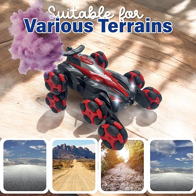 Gesture Sensing RC Stunt Car - Remote Control Car Toys with Lights Music Spray - 8WD 360° RC Cars - Best Gift for Kids for All Ages (Red)