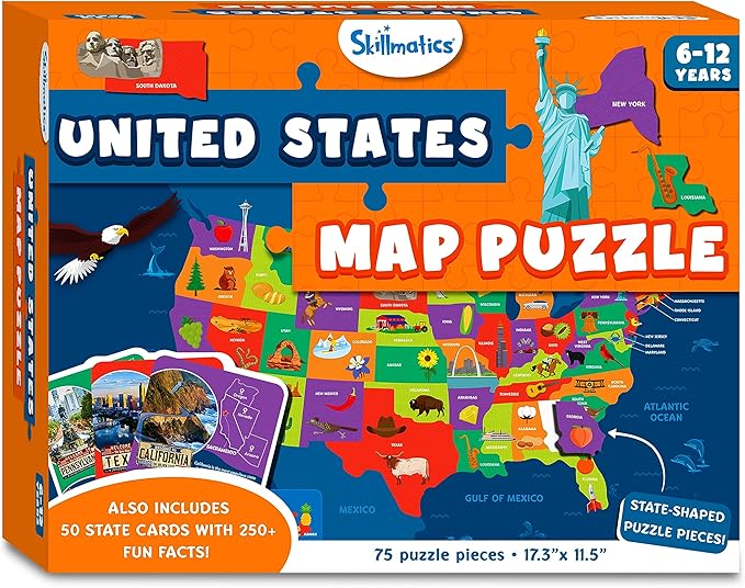 Skillmatics United States Map Puzzle - 75 Piece Jigsaw Puzzle, Educational Toy, Geography for Kids, 250+ Facts About The States of America, Gifts for Boys & Girls Ages 6 to 12