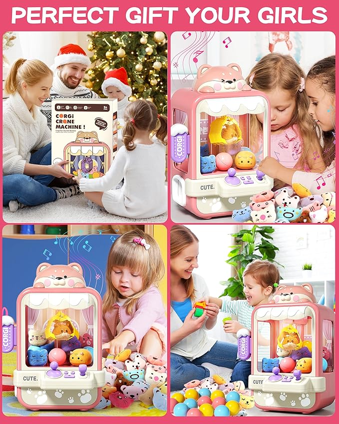Claw Machine for Kids, Mini Vending Machine with Music, Prize Dispenser Toys for Girls and Boys, Electronic Claw Game Machine for Party Birthdays, Includes 35 Mini Toys (Small)