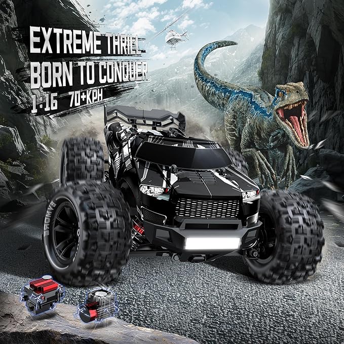 1/16 Brushless RC Cars for Adults & Boys, Fast 43 Mph, Electric 4WD High Speed RC Car, All-Road Remote Control RC Truck with Two 2S Lipo Batteries, Compatible with 3S Lipo