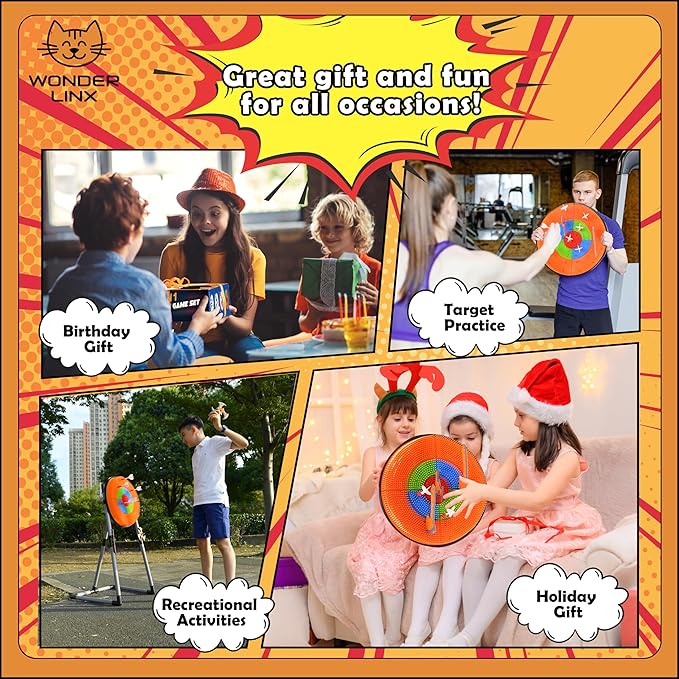 3 in 1 Throwing Game Toy Set - Dart & Axe Throwing Game with Bristle Target Dartboard - 3 Throwing Axes, 3 Stars, 6 Darts Included - with Travel Bag & Lightweight Stand - Indoor & Outdoor Game