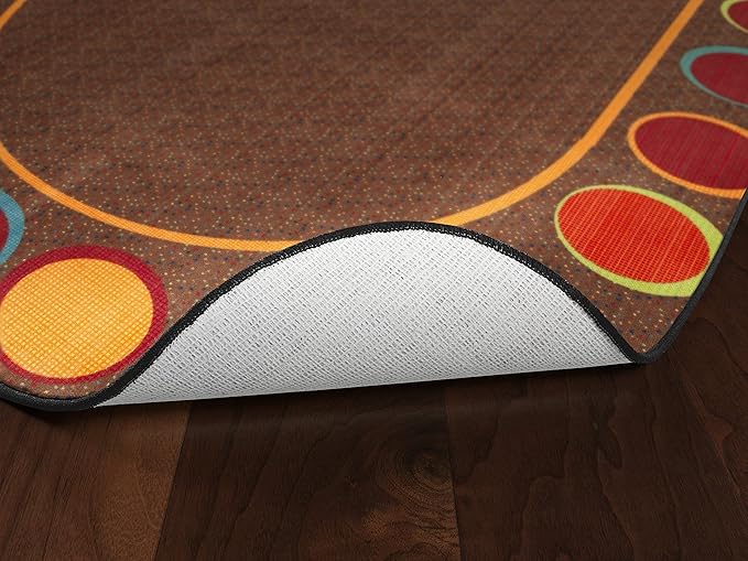 Flagship Carpets Sitting Spots Seating Oval Area Rug for Children's Classroom or Kids Playroom, and Home Learning Carpet, Seats 24, 7'6" x 12', Brown