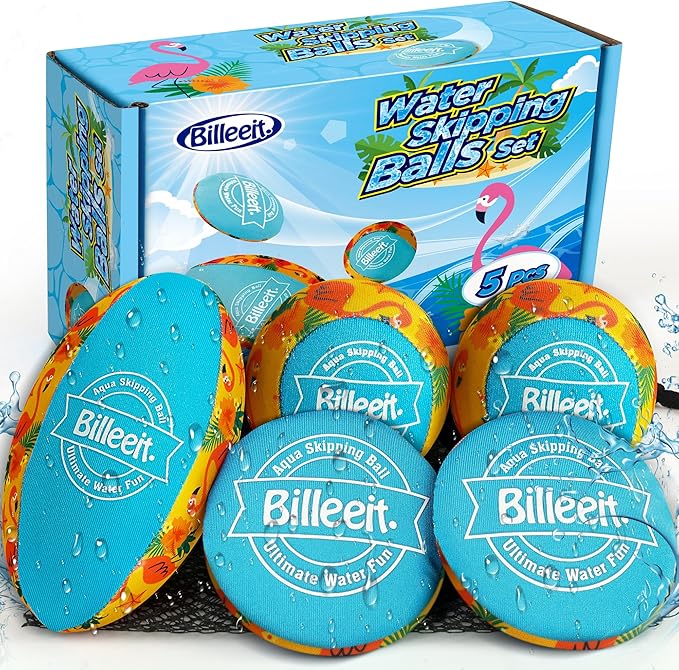 5Pcs Water Skipping Balls Set for Pool Play, Multi-Colored Splash Water Bouncing Balls, Fun Water Pool Beach Swim Toys & Games for Kids 3+ 4-8-12 and Adults