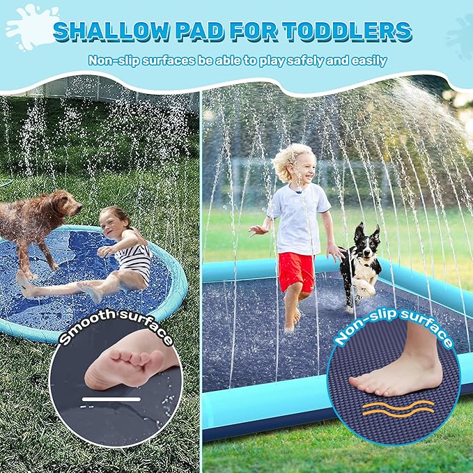 127'' Splash Pad for Dogs, Non-Slip Sprinkler for Kids, Square Splash Pad for Kids Ages 4-8, Splash Pads for Toddlers 1-3, Dog Sprinkler Shallow Pool, Outdoor Water Toys for Backyard, Teal