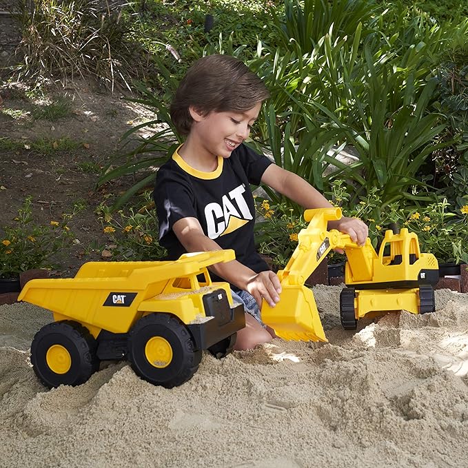 CAT Construction Toys Construction Tough Rigs 15" Dump Truck & Excavator Set Toys 2 Pack Ages 3+ | Kid Powered Caterpillar Vehicle Set | Indoor or Ourdor Play | No Batteries Required