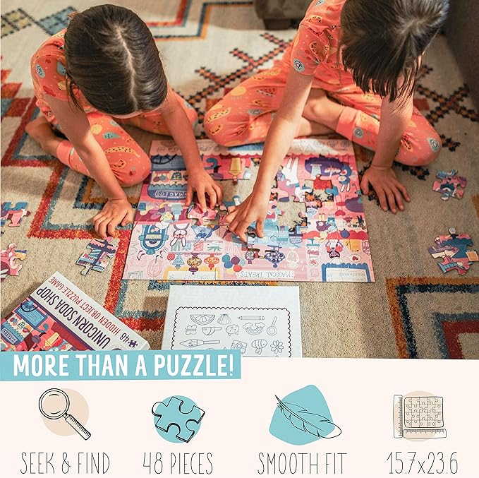 Children’s Jigsaw Puzzle | Unique Unicorn Art | Educational Gift for Kids 3-8, Unicorn Soda Shop - 48 Piece