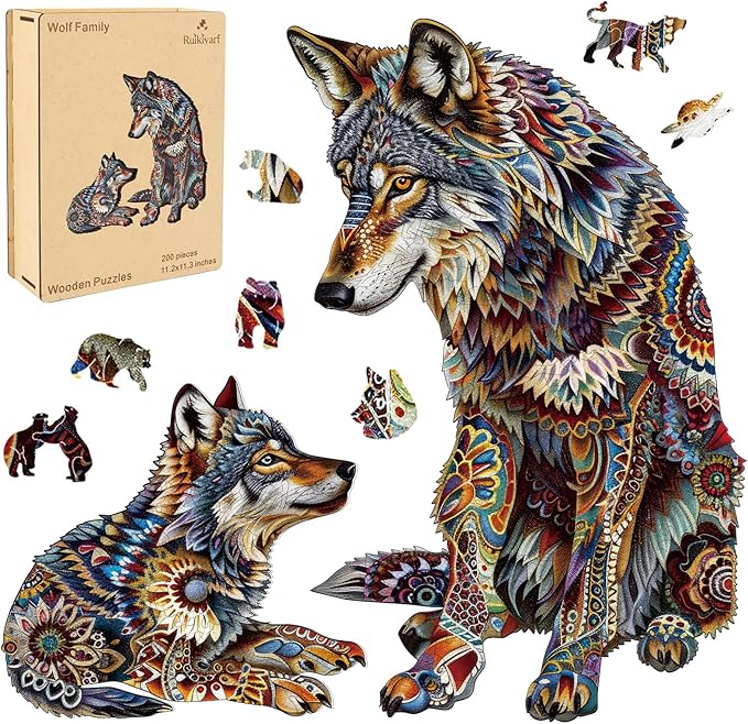 Wolf Family 500 Pieces Wooden Jigsaw Puzzles for Adults with Unique Irregular Shape Fun Challenging Animal Puzzles for Kids and Couples on Birthday,Children’s Day,Christmas 17.5"x18"