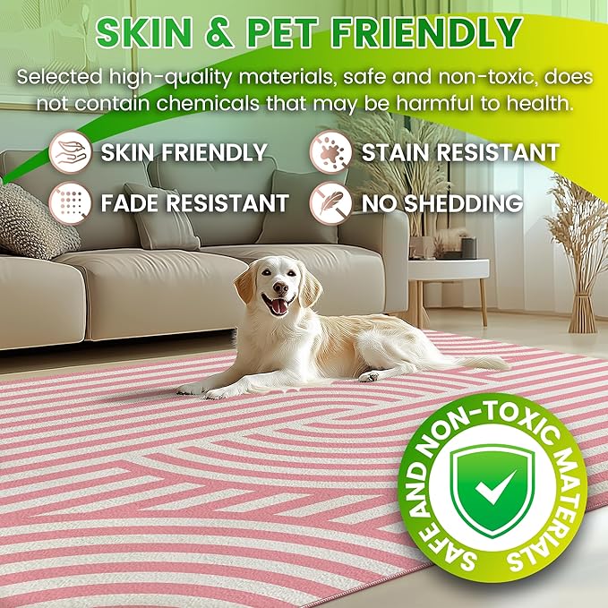 Washable 5x7 Modern Area Rug for Living Room, Pink Minimalist Aesthetic Abstract Boho Large Rugs, Ultra-Thin Low Pile Soft Nonslip Indoor Floor Carpet for Office Bedroom Playroom Classroom Dorm