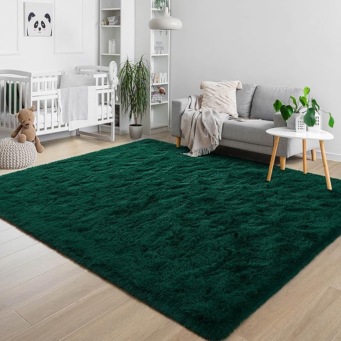 5x8 Fluffy Soft Dark Green Rugs for Living Room Bedroom, Large Plush High Pile Deep Green Carpet for Classroom Kids Boys Playroom Toddler Nursery Dorm Home Decor, Modern Indoor Non Slip Rug
