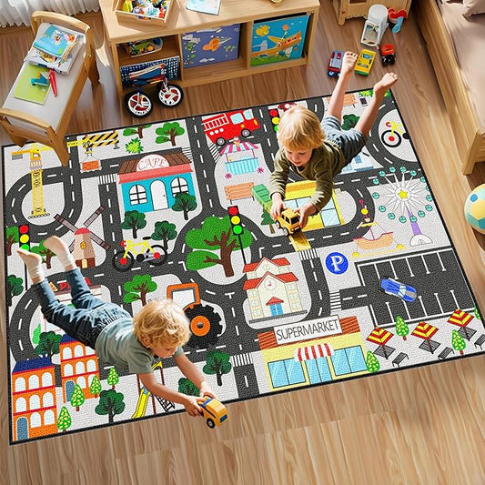 Kids Carpet for Bedroom - Car Rug 4.5x6 Feet, Educational Traffic Carpet Town City Road Map Carpet Kids Rug for Playroom Bedroom Boys, Car Mats for Playroom Classroom