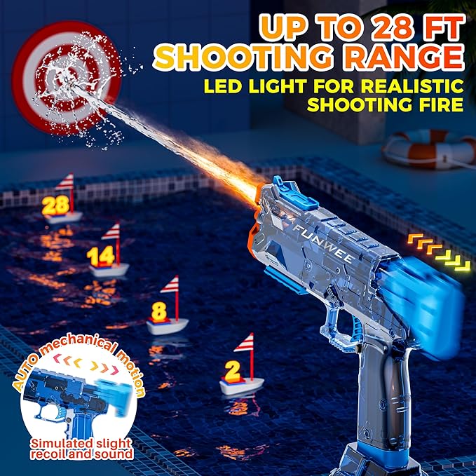 2025 New Upgrade 2 Pack Electric Water Guns, Light Up Full Automatic Squirt Gun High Capacity 500+ Water Blasts, Long Range Water Blaster Soaker, Outdoor Pool Auto Water Toy for Adult Kid