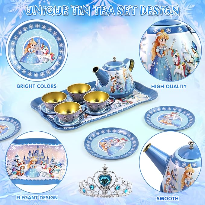 Motiloo Tea Party Set for Little Girls, 58Pcs Princess Tea Set Play Kitchen Toy with Dessert, Doughnut, Carrying Case for Birthday Kids Girls Age 3 4 5 6 7 8 Year Olds