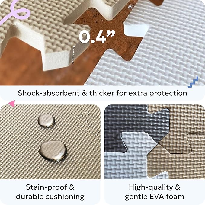 MioTetto Foam Floor Tiles for Kids - Non-Toxic Comfortable Baby Play Mat and Interlocking Foam Tiles, Fits with 50x50 Playpen Mat for Crawling & Development, Soft Play Mat for Babies 6-12 Months