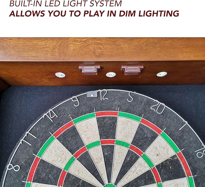 Hathaway Farmington 18-in Bristle Dart Board and Cabinet Set – Includes Self Healing Sisal Board, Rotatable Number Ring, Chalk Scoreboards & Steel-Tip Darts - Complete Dart Accessories - Walnut