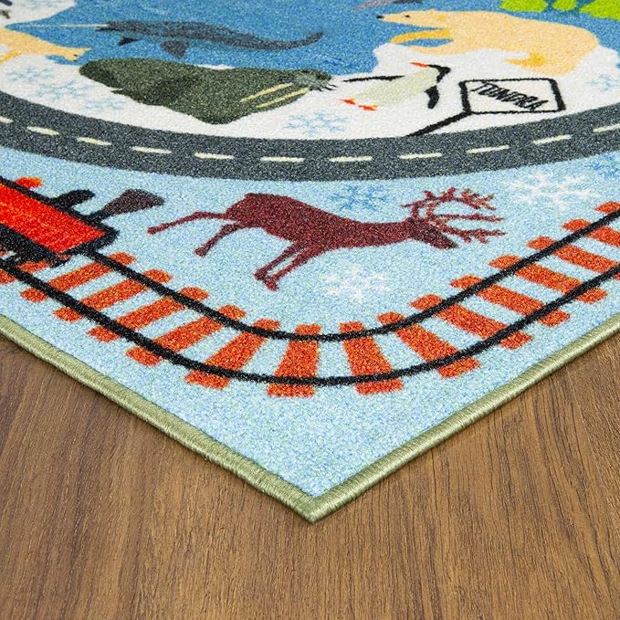 KC Cubs Playtime Collection Animal Safari Road Map Learning and Game Area Carpet for Kids and Children Bedrooms and Playroom (5' 0" x 6' 6") Educational Rug, 5 ft x 6 ft (6 in), Multi