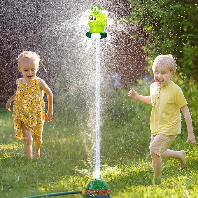 ArtCreativity Dinosaur Water Rocket Launcher Sprinkler Toys for Kids, Outdoor Water Toys for Kid Ages 4-8, Dino Rocket Launcher for Kids - Powered Liftoff 9-16ft & Spin, Summer Fun for Kid Outdoor